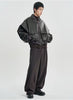 Faux Leather Ribbed Collar Blouson