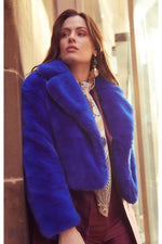 Lade das Bild in den Galerie-Viewer, Blue Faux Fur Cropped Coat
