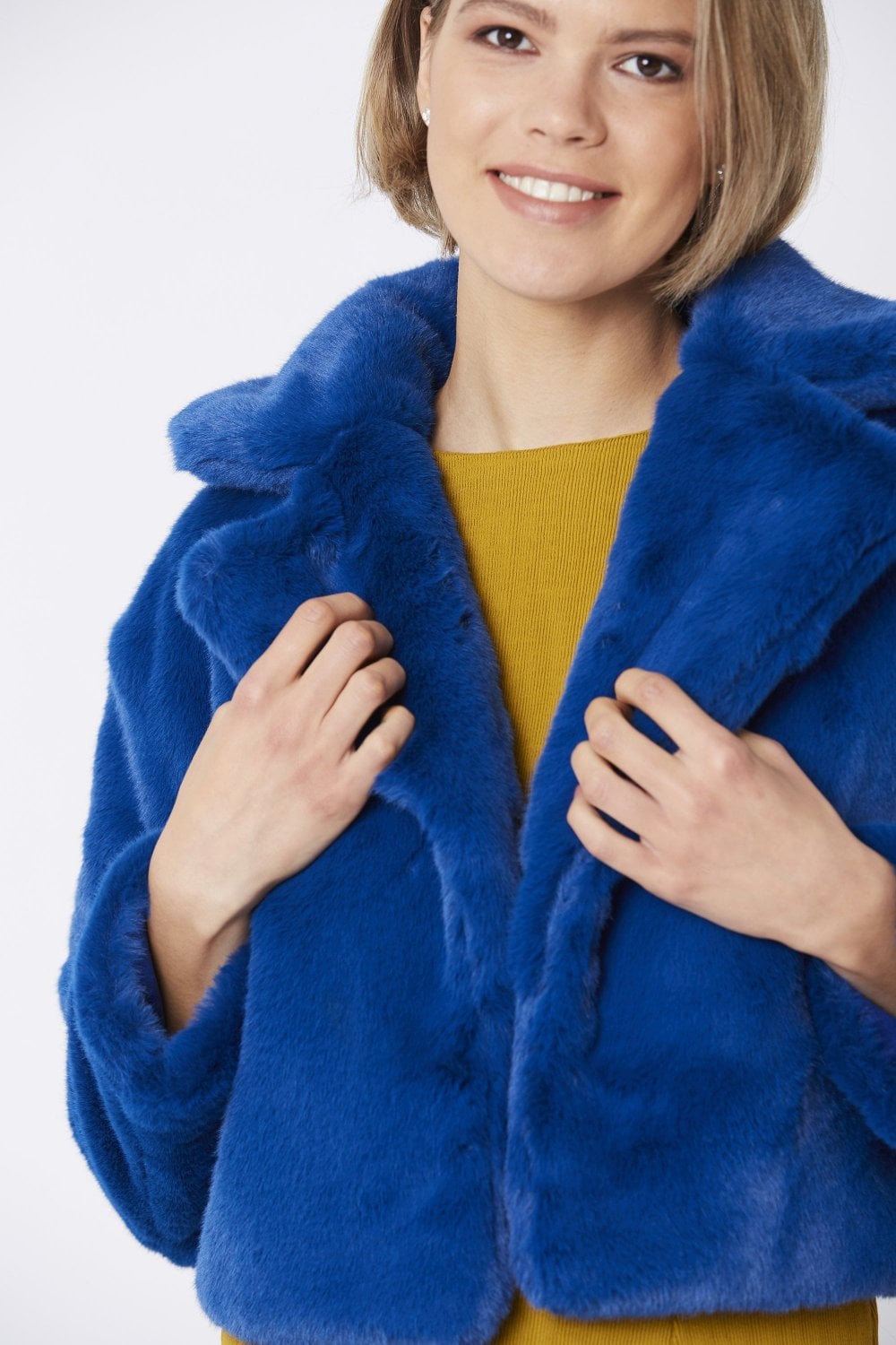 Blue Faux Fur Cropped Coat