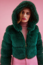 Lade das Bild in den Galerie-Viewer, Hooded Bamboo Faux Fur Coat Green
