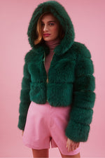 Lade das Bild in den Galerie-Viewer, Hooded Bamboo Faux Fur Coat Green
