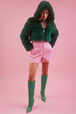Lade das Bild in den Galerie-Viewer, Hooded Bamboo Faux Fur Coat Green
