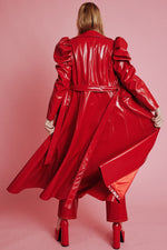 Lade das Bild in den Galerie-Viewer, Red Eco Leather Grande Trench Coat
