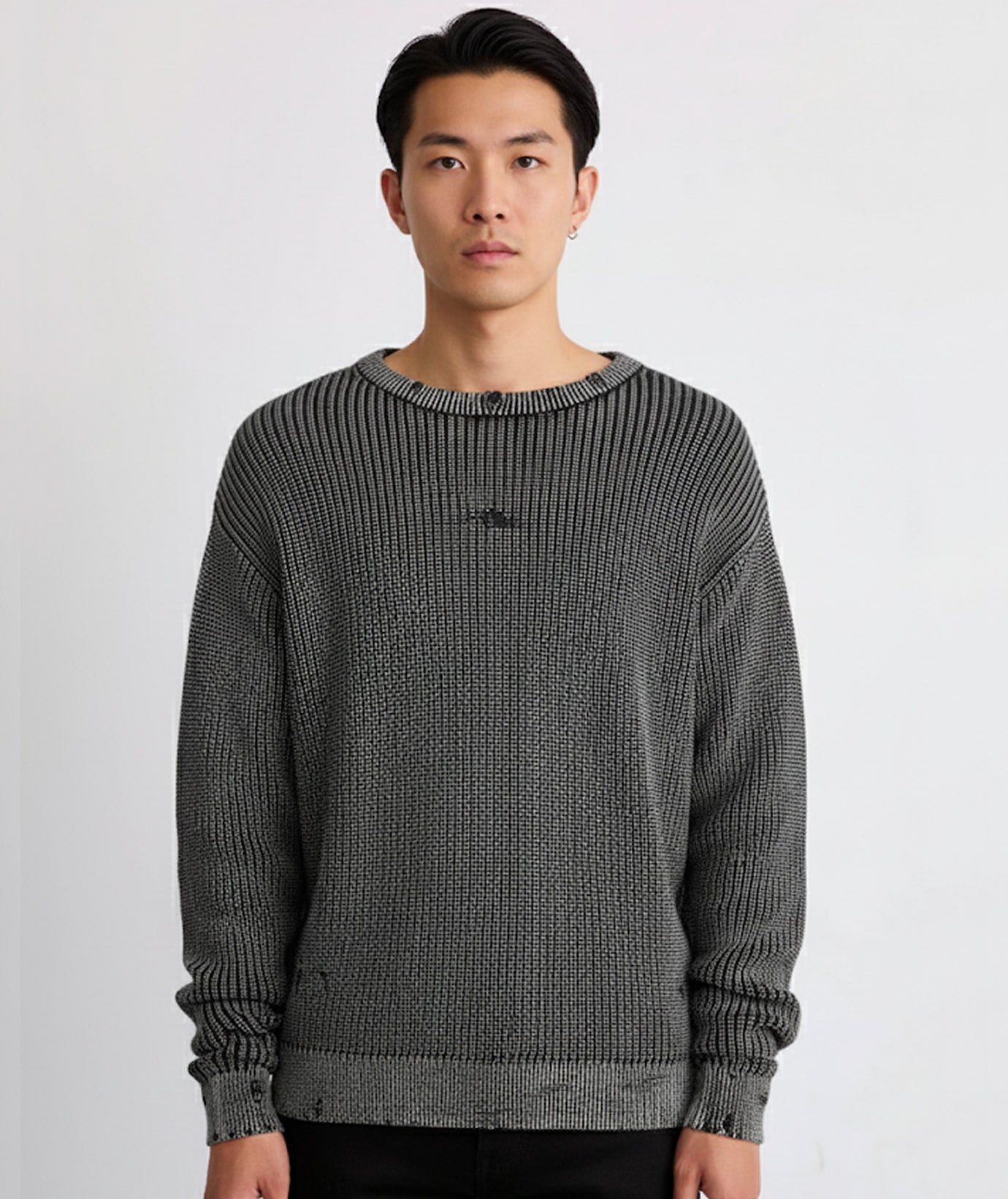 Distressed Knit Sweater Faded Black