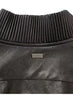 Faux Leather Ribbed Collar Blouson