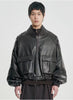 Faux Leather Ribbed Collar Blouson